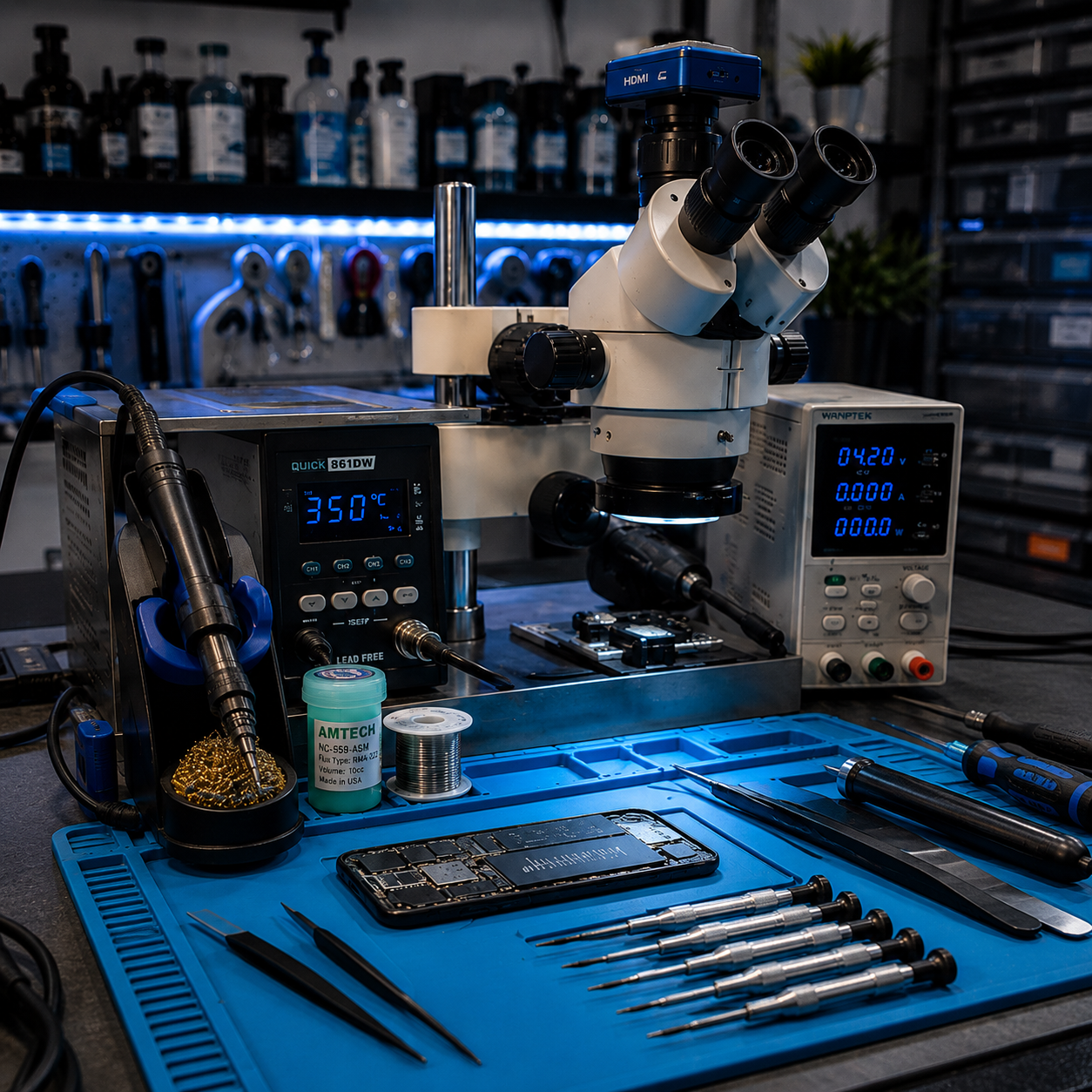 Laboratorio de Symfix con equipos de reparación de electrónica